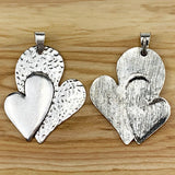 2 Large Double Heart Charms Pendants for Necklace Making 78x54mm