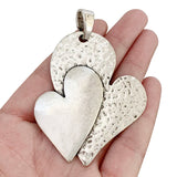 2 Large Double Heart Charms Pendants for Necklace Making 78x54mm