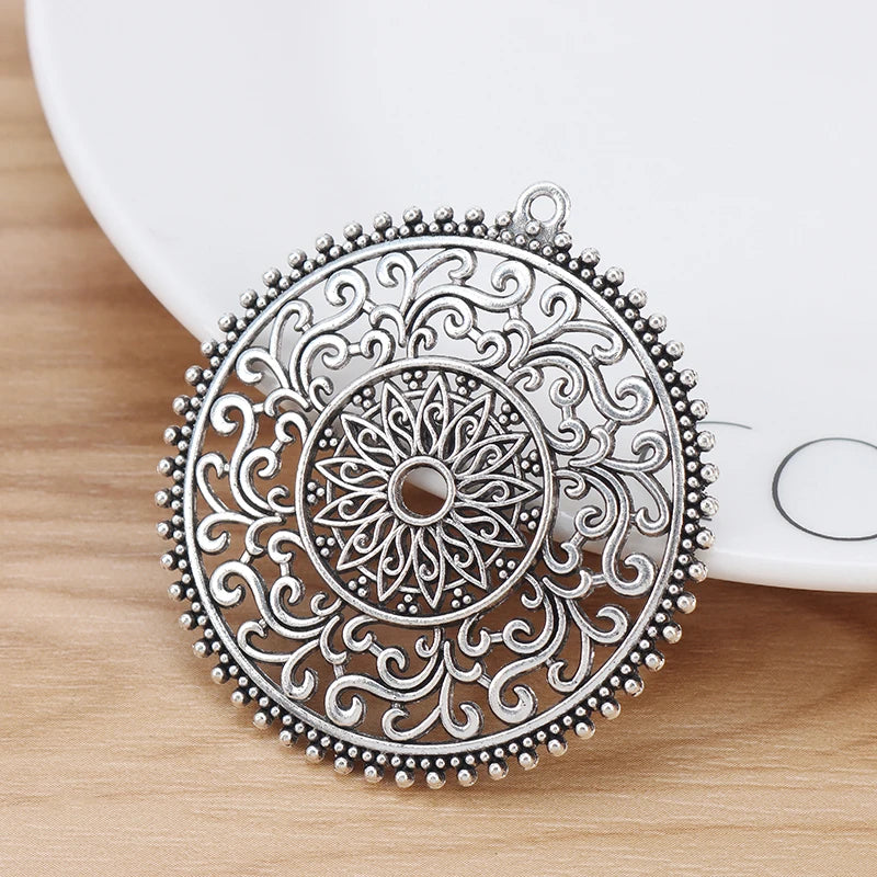 2 Large Open Filigree Flower Charms Pendants 50x50mm