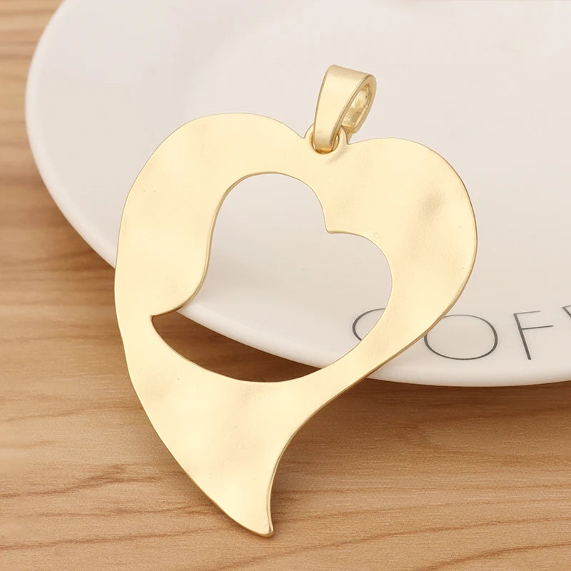2 Large Open Heart Matte Charms Pendants DIY Necklace Making 79x59mm