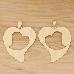 2 Large Open Heart Matte Charms Pendants DIY Necklace Making 79x59mm