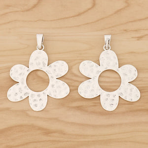 2Pcs Tibetan Silver Hammered Flower Pendants 80x61mm