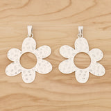2Pcs Tibetan Silver Hammered Flower Pendants 80x61mm