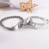Love Heart Lock Bracelets Couples Set Titanium Steel Charm Jewelry