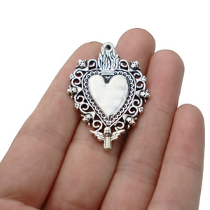 2 Large Boho Filigree Love Heart Charms Pendants for DIY Necklace