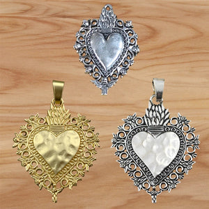 2 Large Boho Filigree Love Heart Charms Pendants for DIY Necklace