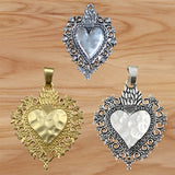 2 Large Boho Filigree Love Heart Charms Pendants for DIY Necklace
