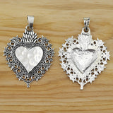 2 Large Boho Filigree Love Heart Charms Pendants for DIY Necklace