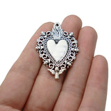 2 Large Boho Filigree Love Heart Charms Pendants for DIY Necklace