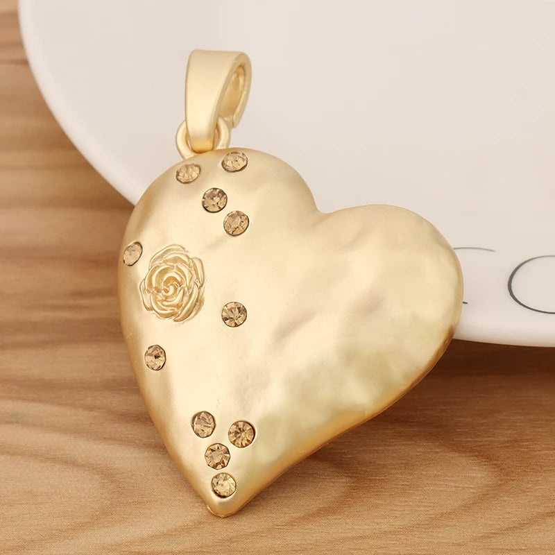 2 Matte Heart & Rose Crystal Charms for Necklace Making