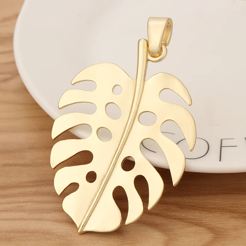 Matte Monstera Leaf Charms for Necklace Making, 2 Pieces