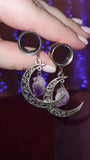 2 Natural Stone Moon Pendant Ear Plugs Ear Gauges Ear Stretcher Expander