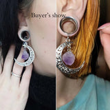 2 Natural Stone Moon Pendant Ear Plugs Ear Gauges Ear Stretcher Expander