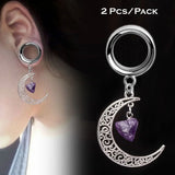 2 Natural Stone Moon Pendant Ear Plugs Ear Gauges Ear Stretcher Expander