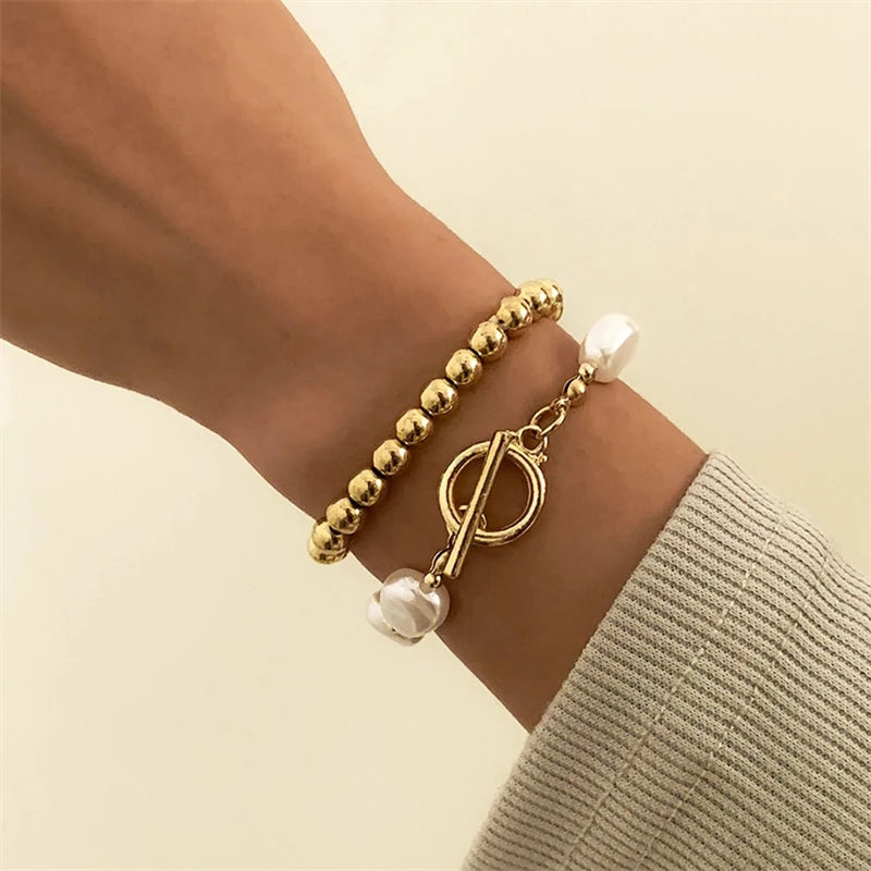 2 Boho Pearl Bracelet Set Hip-Hop Ladies Bracelet Party Jewelry