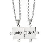 Personalized Stainless Steel Puzzle Pendant Couple Necklace Set with 20'' Chain