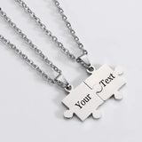 Personalized Stainless Steel Puzzle Pendant Couple Necklace Set with 20'' Chain