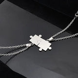 Personalized Stainless Steel Puzzle Pendant Couple Necklace Set with 20'' Chain
