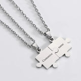 Personalized Stainless Steel Puzzle Pendant Couple Necklace Set with 20'' Chain