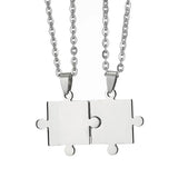 Personalized Stainless Steel Puzzle Pendant Couple Necklace Set with 20'' Chain