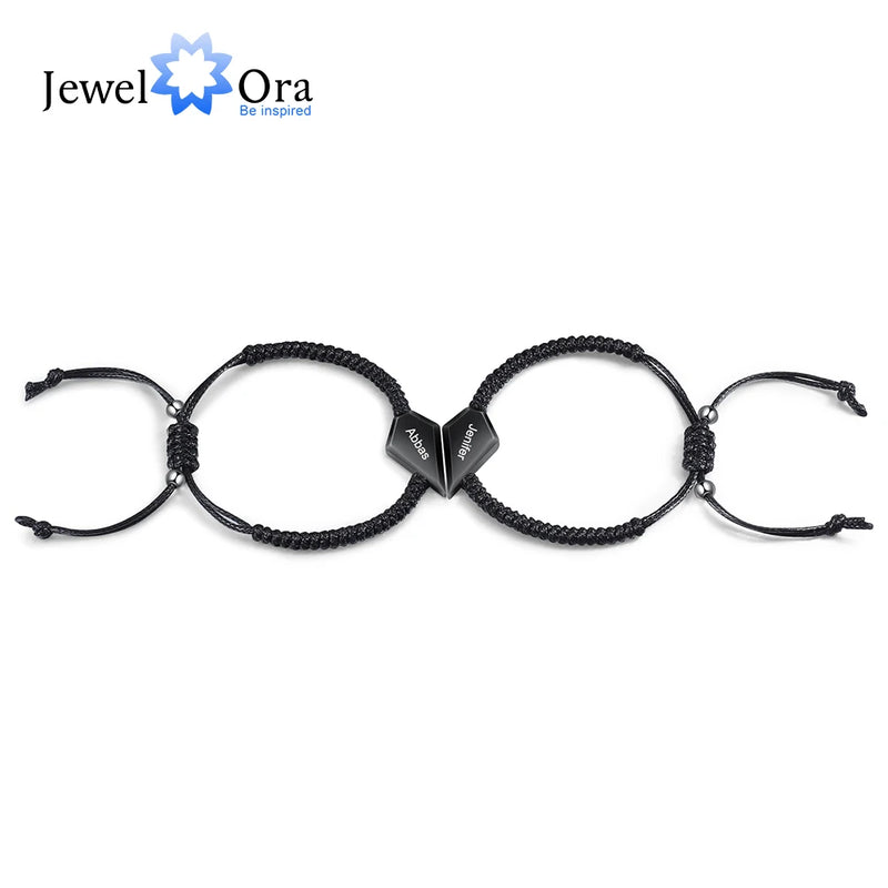 Engraved Name Couple Bracelets Stainless Steel Heart Bff Bracelets