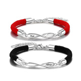 Engraved Infinity Sign Couple Bracelets & Red Rope Bracelets Set