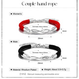 Engraved Infinity Sign Couple Bracelets & Red Rope Bracelets Set