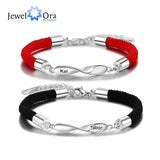 Engraved Infinity Sign Couple Bracelets & Red Rope Bracelets Set