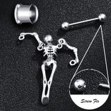 2 Steel Ear Tunnels Plugs Skeleton Dangle Ear Gauge