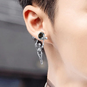 2 Steel Ear Tunnels Plugs Skeleton Dangle Ear Gauge