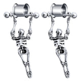 2 Steel Ear Tunnels Plugs Skeleton Dangle Ear Gauge