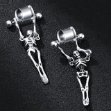 2 Steel Ear Tunnels Plugs Skeleton Dangle Ear Gauge