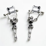 2 Steel Ear Tunnels Plugs Skeleton Dangle Ear Gauge