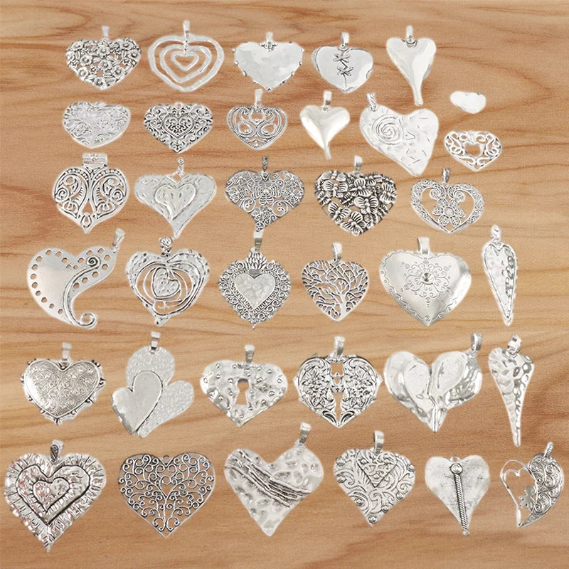 2 Tibetan Silver Large Hammered Heart Charms Pendants for DIY Necklace Making