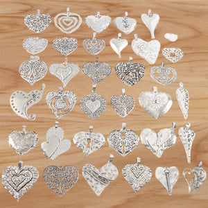 2 Tibetan Silver Large Hammered Heart Charms Pendants for DIY Necklace Making