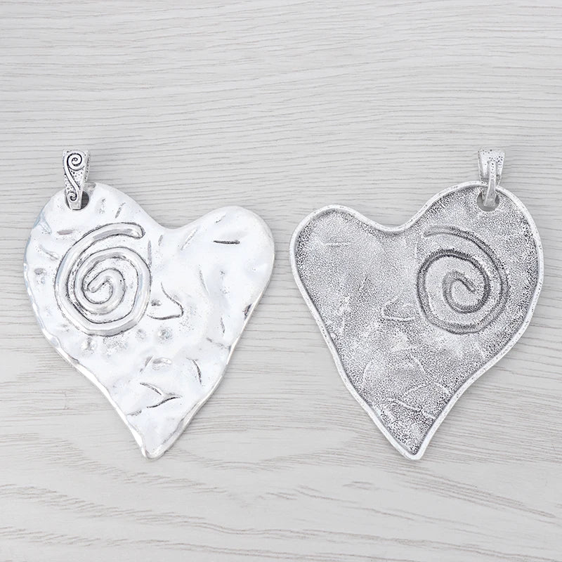 2 Tibetan Silver Large Hammered Heart Charms Pendants for DIY Necklace Making