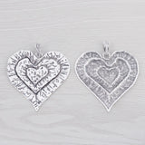2 Tibetan Silver Large Hammered Heart Charms Pendants for DIY Necklace Making