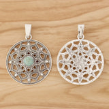 Tibetan Silver Filigree Flower Green Resin Stone Charms Pendants 65x48mm