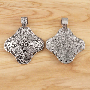 2 Tibetan Silver Ethnic Flower Charms Pendants 53x67mm