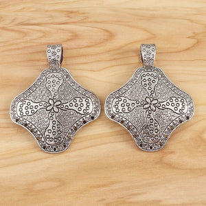 2 Tibetan Silver Ethnic Flower Charms Pendants 53x67mm