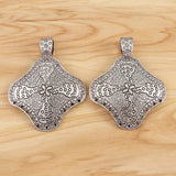 2 Tibetan Silver Ethnic Flower Charms Pendants 53x67mm