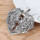 2 Tibetan Silver Large Flower Heart Charms Pendants for Necklace Making