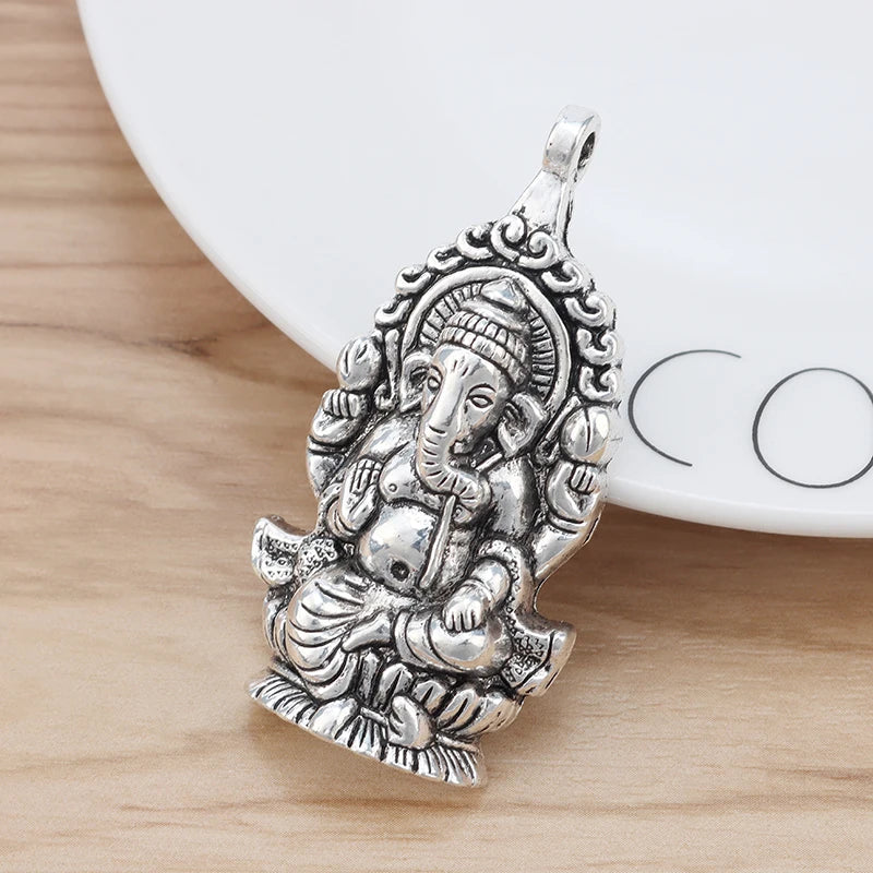 2 Pcs Tibetan Silver Ganesha Elephant God Charms Pendants 62x32mm