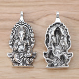 2 Pcs Tibetan Silver Ganesha Elephant God Charms Pendants 62x32mm