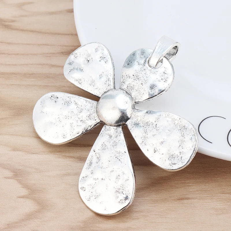 Large Hammered Flower Charms Pendants