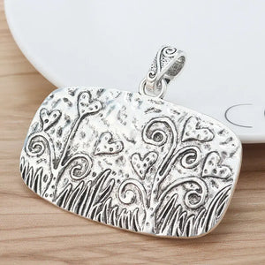 2 Tibetan Silver Hammered Flower Grass Rectangle Charms for Necklace Making