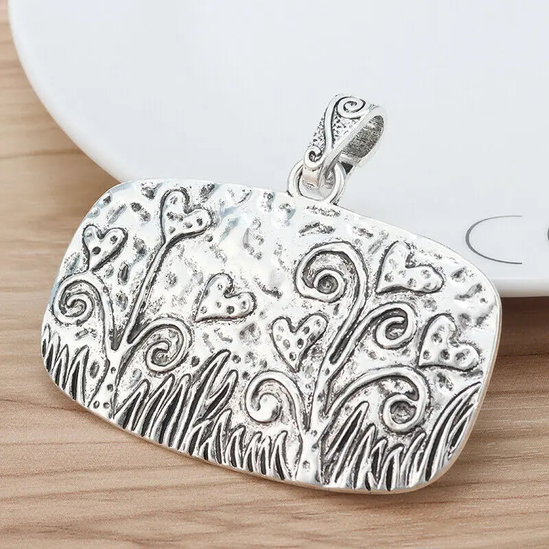 2 Tibetan Silver Hammered Flower Grass Rectangle Charms for Necklace Making