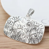 2 Tibetan Silver Hammered Flower Grass Rectangle Charms for Necklace Making