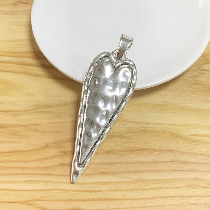 2 Tibetan Silver Large Heart Charms Pendants for Necklace Making 89x8mm
