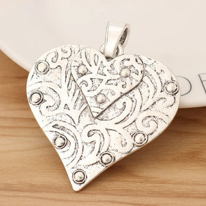 2 Tibetan Silver Heart Charms Pendants 67x55mm